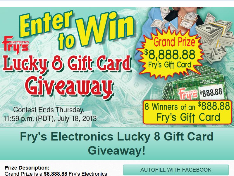 Fry's Electronics, Inc.’s Fry's Lucky 8 Gift Card Facebook