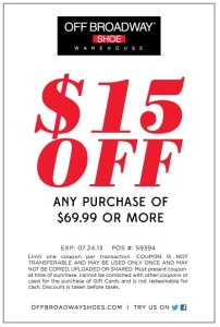 Off Broadway Shoe Warehouse $15 Off Coupon