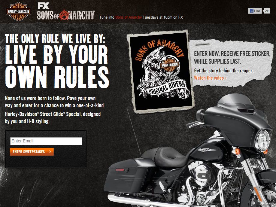 Harley-Davidson and Sons of Anarchy Bike Sweepstakes : Sweepstakes Fanatics