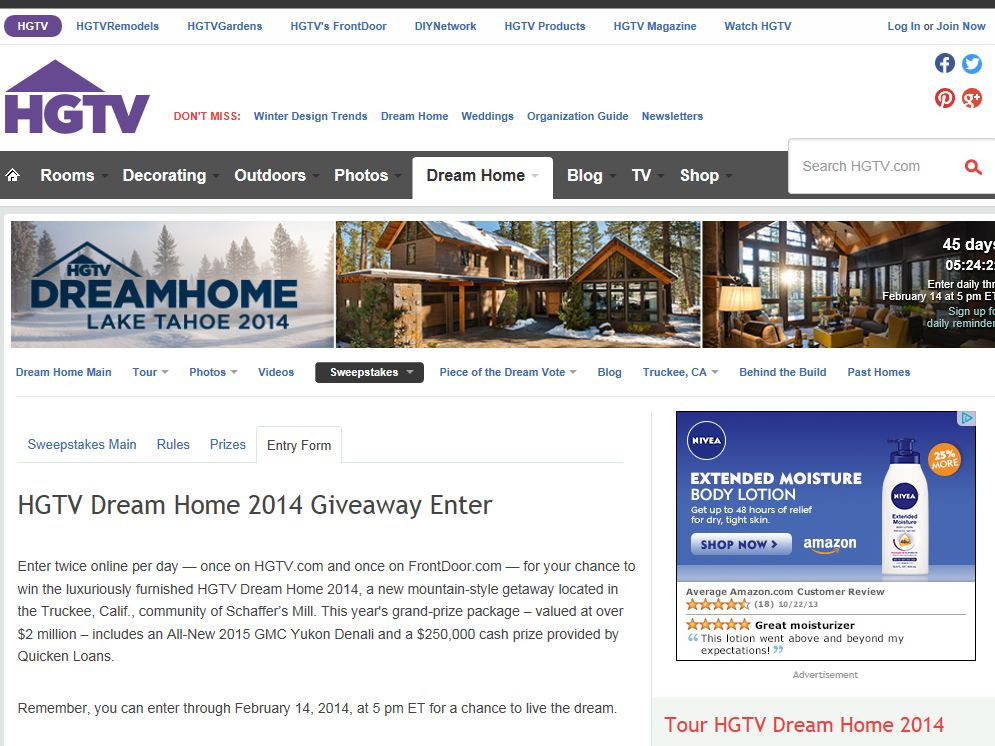 HGTV Dream Home Giveaway Sweepstakes Sweepstakes Fanatics