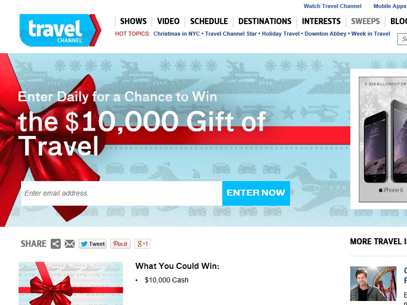Travel Channel Gift of Travel Sweepstakes Sweepstakes Fanatics