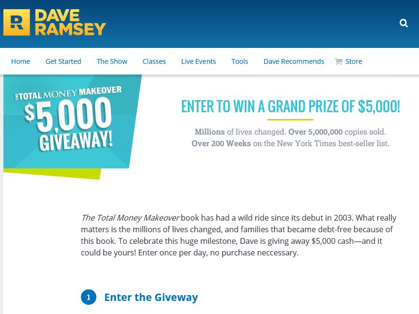 The Dave Ramsey Total Money Makeover 5,000 Giveaway Sweepstakes Fanatics
