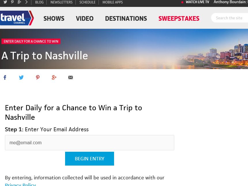 Travel Channel September 2015 Sweepstakes Sweepstakes Fanatics
