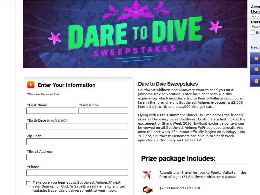 Southwest Airlines Sweepstakes - southwest airlines dare to dive sweepstakes sweepstakes fanatics Southwest Airlines Sweepstakes - southwest airlines dare to dive sweepstakes sweepstakes fanatics